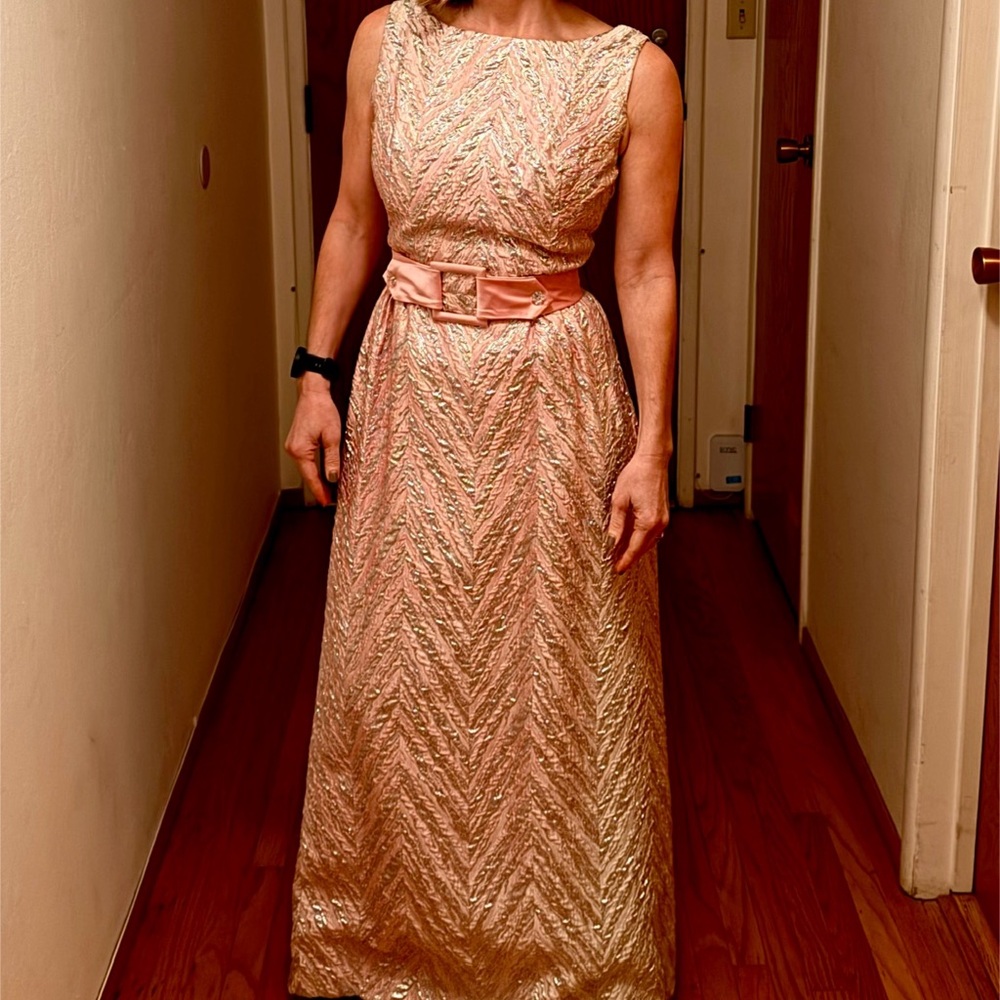 Elegant 1960’s Vintage Pink and Silver Evening Gown